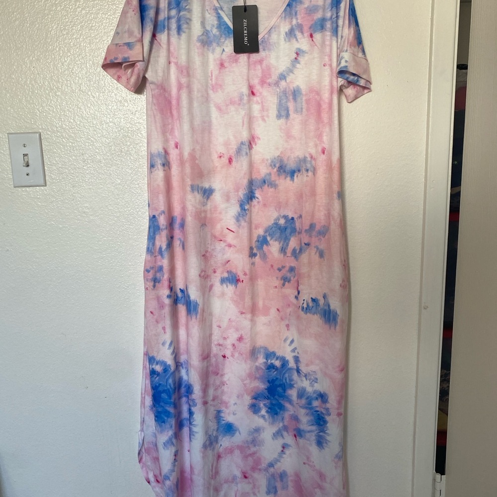 Zilcremo Pink and Blue Tie-Dye Top